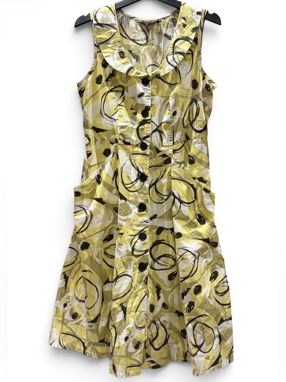 A572 Mlle Gabrielle LIME Abstract Print Sleeveless Button-Front Dress NWT MED